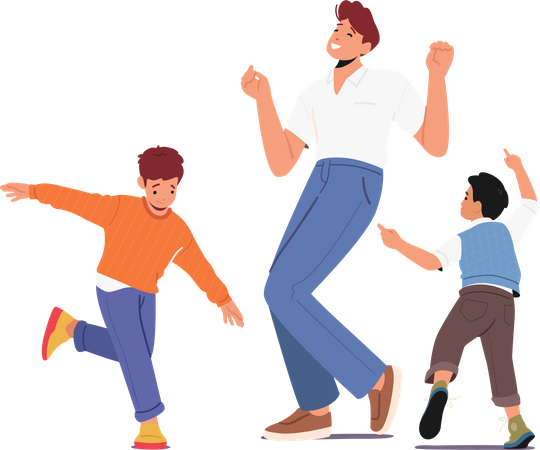 Dad dancing with kids Illustration
