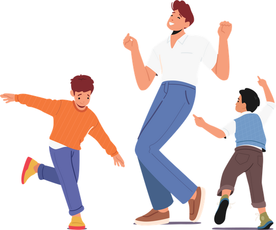 Dad dancing with kids  Illustration