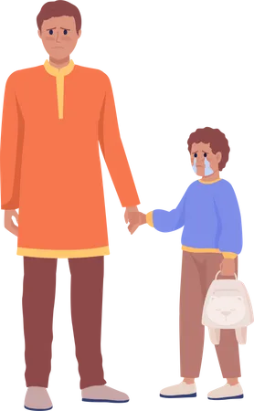 Dad holding crying son hand  Illustration