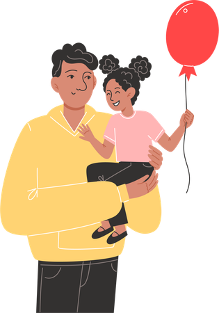 Dad holding his little daughter in his arms  Illustration