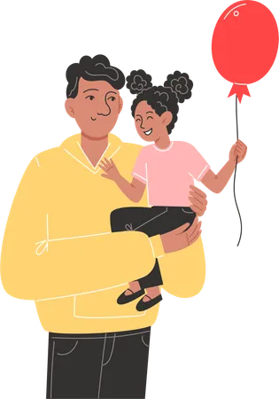 A Young Father Holds His Little Daughter In His Arms Illustration
