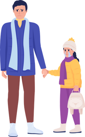 Dad holding weeping daughter hand  Illustration