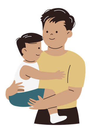 Dad Hugging his Toddler Baby  Illustration
