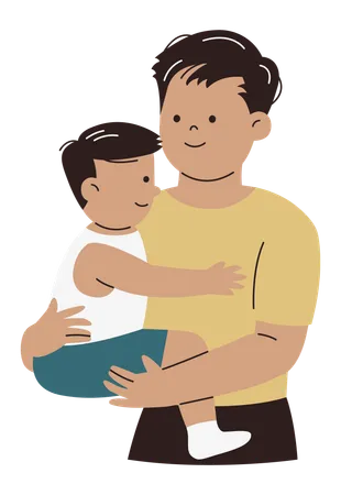 Dad Hugging his Toddler Baby  Illustration