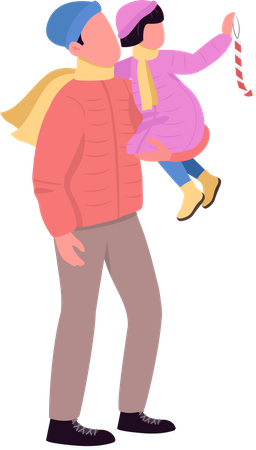 Dad in outerwear holding daughter Illustration