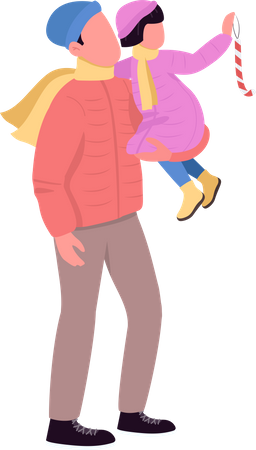 Dad in outerwear holding daughter  Illustration