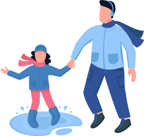 Dad play with daughter in rain  Illustration