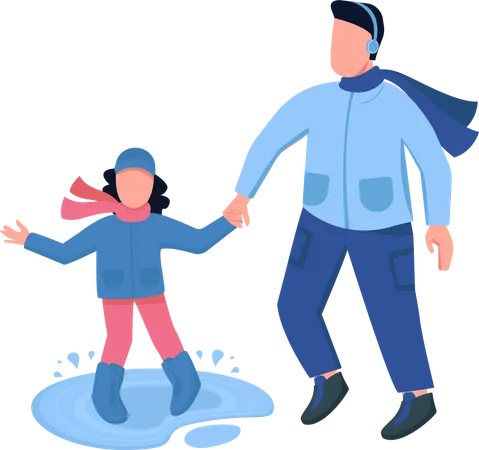 Dad play with daughter in rain  Illustration