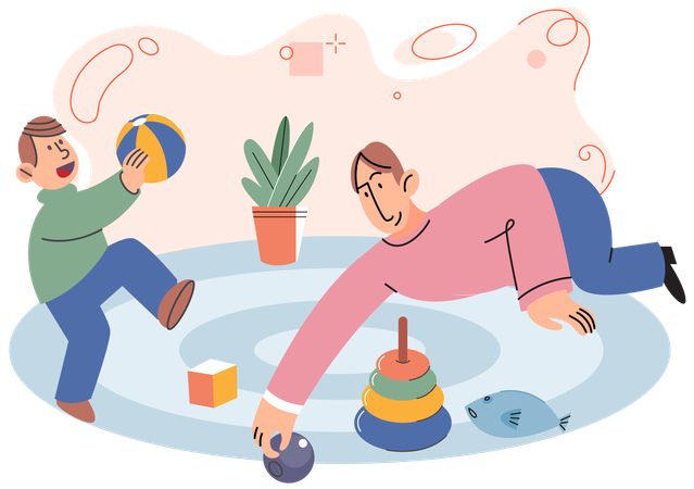 Dad playing with blocks and ball with his son  Illustration