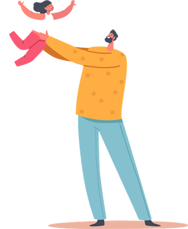 Dad playing with daughter Illustration