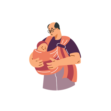 Dad with baby in a sling  Illustration