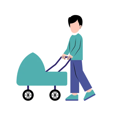 A Father With Baby Stroller Illustration