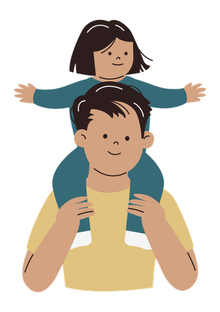 Dad with Daughter Sitting on his Shoulders  Illustration