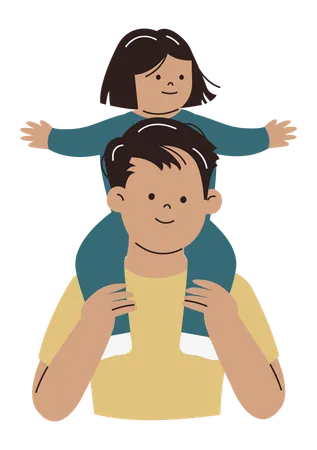 Dad with Daughter Sitting on his Shoulders  Illustration