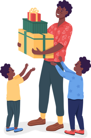 Dad with gifts for kids Illustration