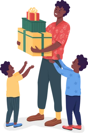 Dad with gifts for kids  Illustration