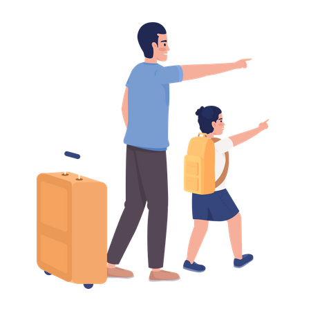 Dad with son choosing destination for trip  Illustration