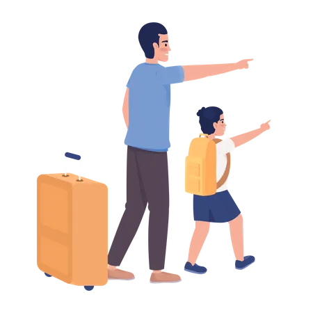 Dad With Son Choosing Destination For Trip Semi Flat Color Vector Characters Editable Figures Full Body People On White Simple Cartoon Style Illustration For Web Graphic Design And Animation Illustration