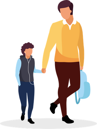 Dad with son walking to school Illustration
