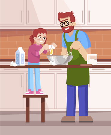 Daddy and daughter making pastry Illustration