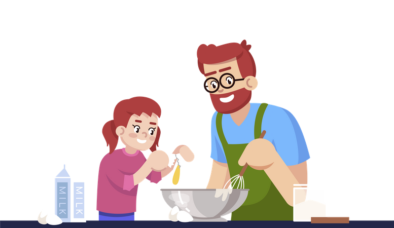 Daddy And Daughter Making Pastry  Illustration