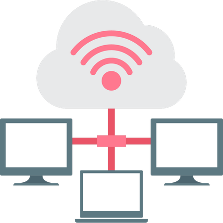 Os dados da nuvem estão em rede com telas  Ilustração