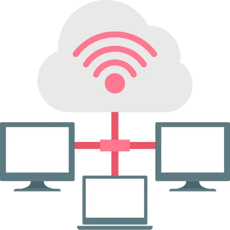 Os dados da nuvem estão em rede com telas  Ilustração