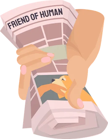 Weekly Or Daily Newspaper Sheet With Picture And Text In Hand Newsprint Page With Information On Pages Hand Holds To Paper Publication With Fresh News Newspaper About Friends Of Human Icon Illustration