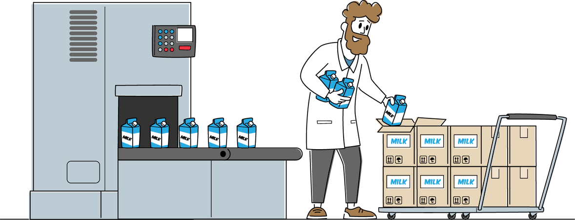 Dairy Food Packaging, Industrial Automation Process  Illustration