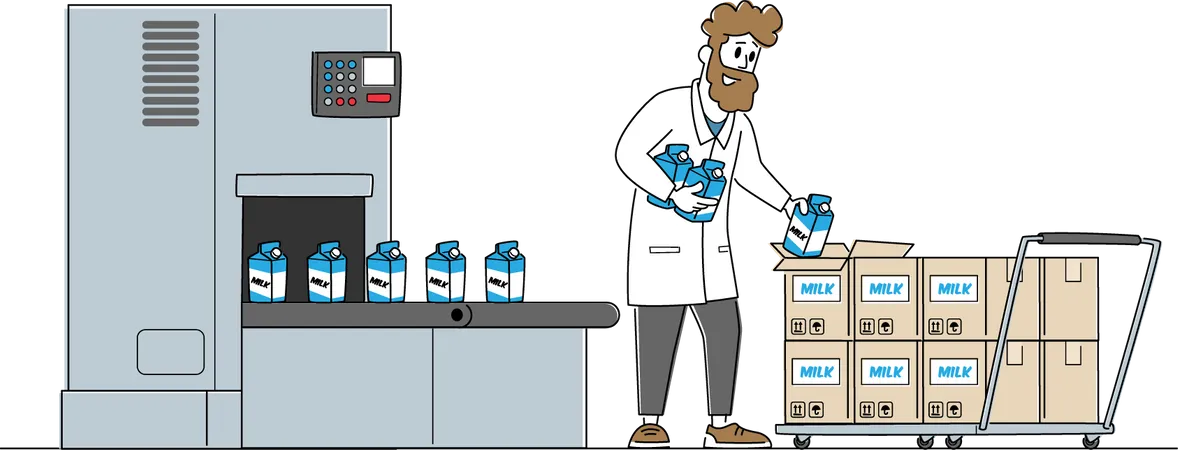 Dairy Food Packaging, Industrial Automation Process  Illustration