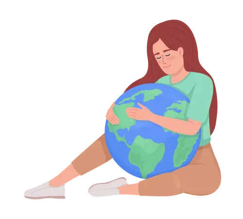Señora abrazando el planeta Tierra  Ilustración