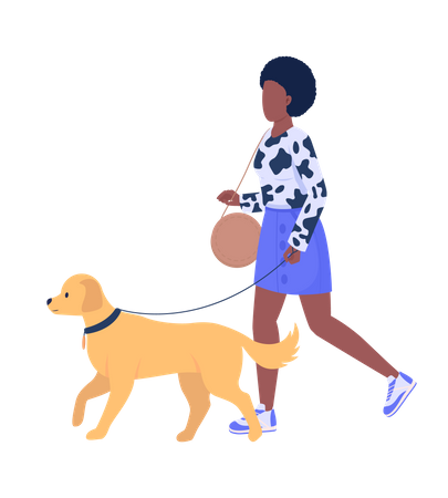 Señora africana pasea con perro  Ilustración