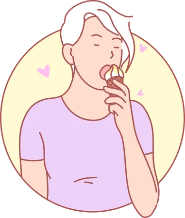 Señora comiendo helado  Ilustración