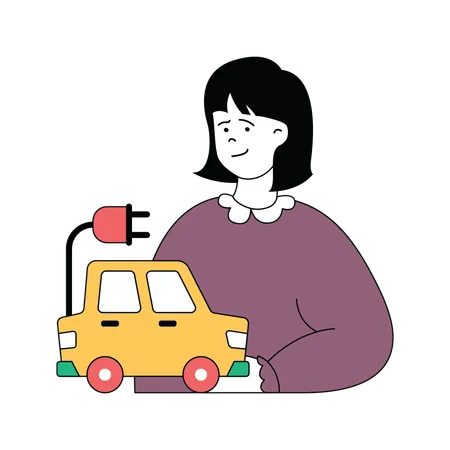 Señora con coche ecológico  Ilustración