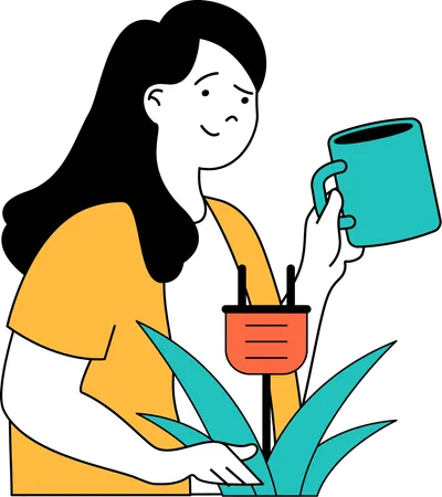 Señora con planta ecológica  Ilustración