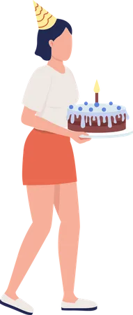 Señora con pastel de cumpleaños  Ilustración