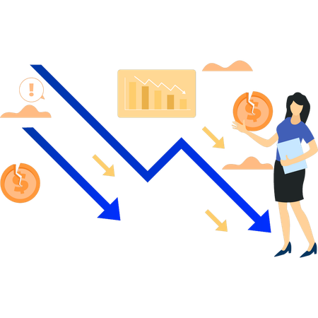 Mujer de negocios se enfrenta a la pérdida de dinero  Ilustración