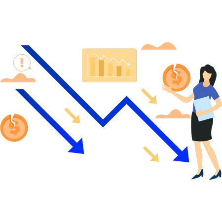 Mujer de negocios se enfrenta a la pérdida de dinero  Ilustración