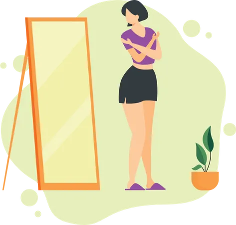 Señora de pie frente al espejo  Ilustración