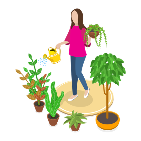 La señora está haciendo jardinería  Ilustración