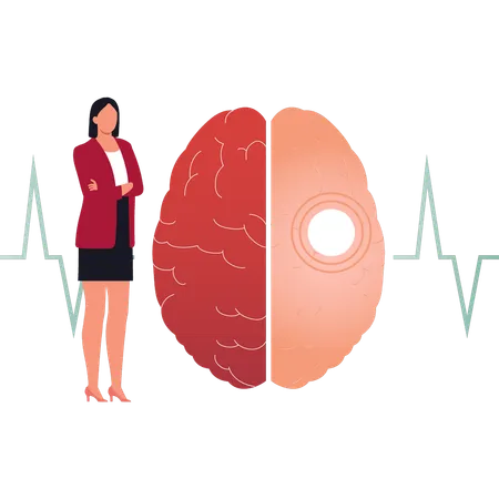 La señora muestra el tumor cerebral humano.  Ilustración