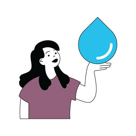 Señora mostrando gota de agua  Ilustración