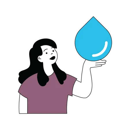 Señora mostrando gota de agua  Ilustración