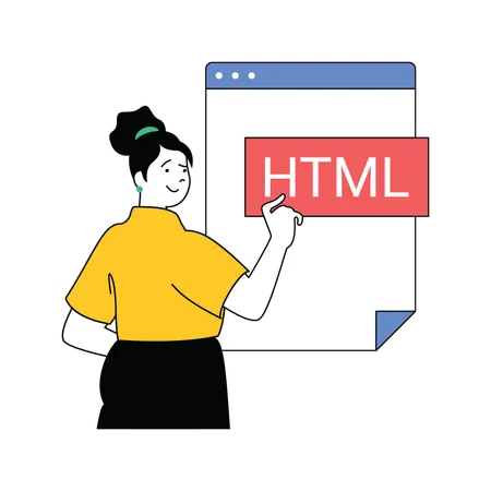 Señora mostrando página web html  Ilustración