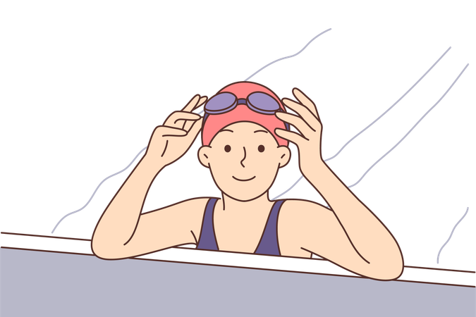 La muchacha está nadando en la piscina  Ilustración