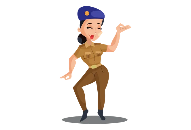 Señora policía bailando  Ilustración