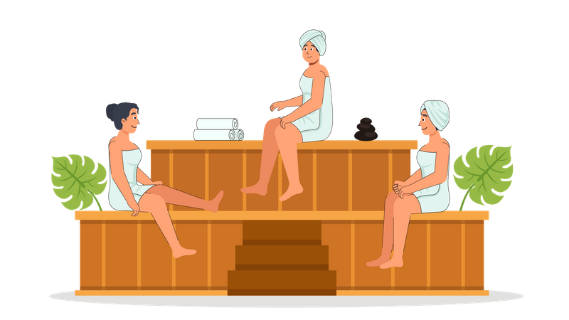 Señoras sentadas en la sauna del spa  Illustration