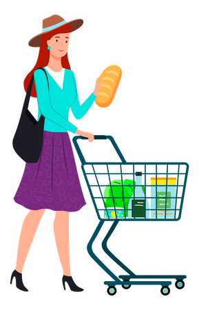 Dame achetant du pain au supermarché  Illustration