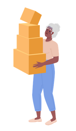 Dame âgée choquée transportant des cartons de déménagement  Illustration