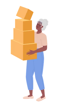 Dame âgée choquée transportant des cartons de déménagement  Illustration